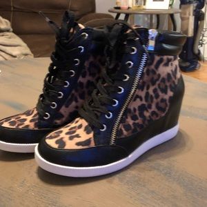 Leopard Wedge Sneakers